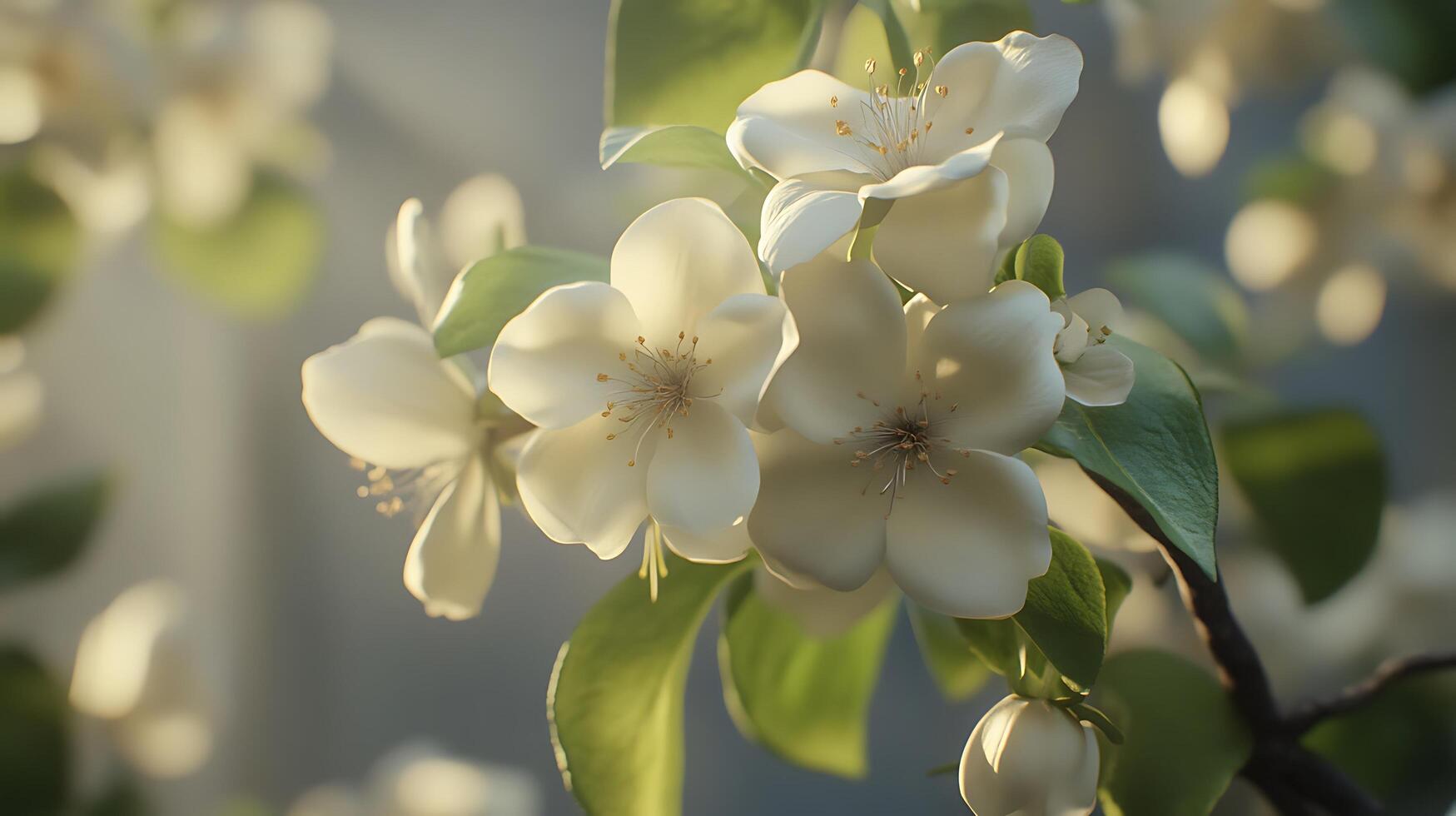 Beautiful Realistic Flowers with a Tree Branch Captured in Stunning Close-Up photo