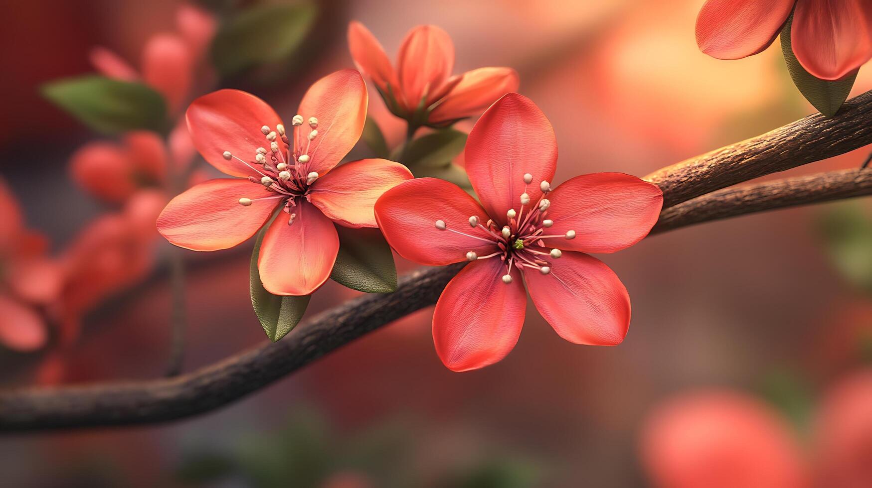 Exquisite Close-Up Shot of Realistic Flowers on a Tree Branch photo