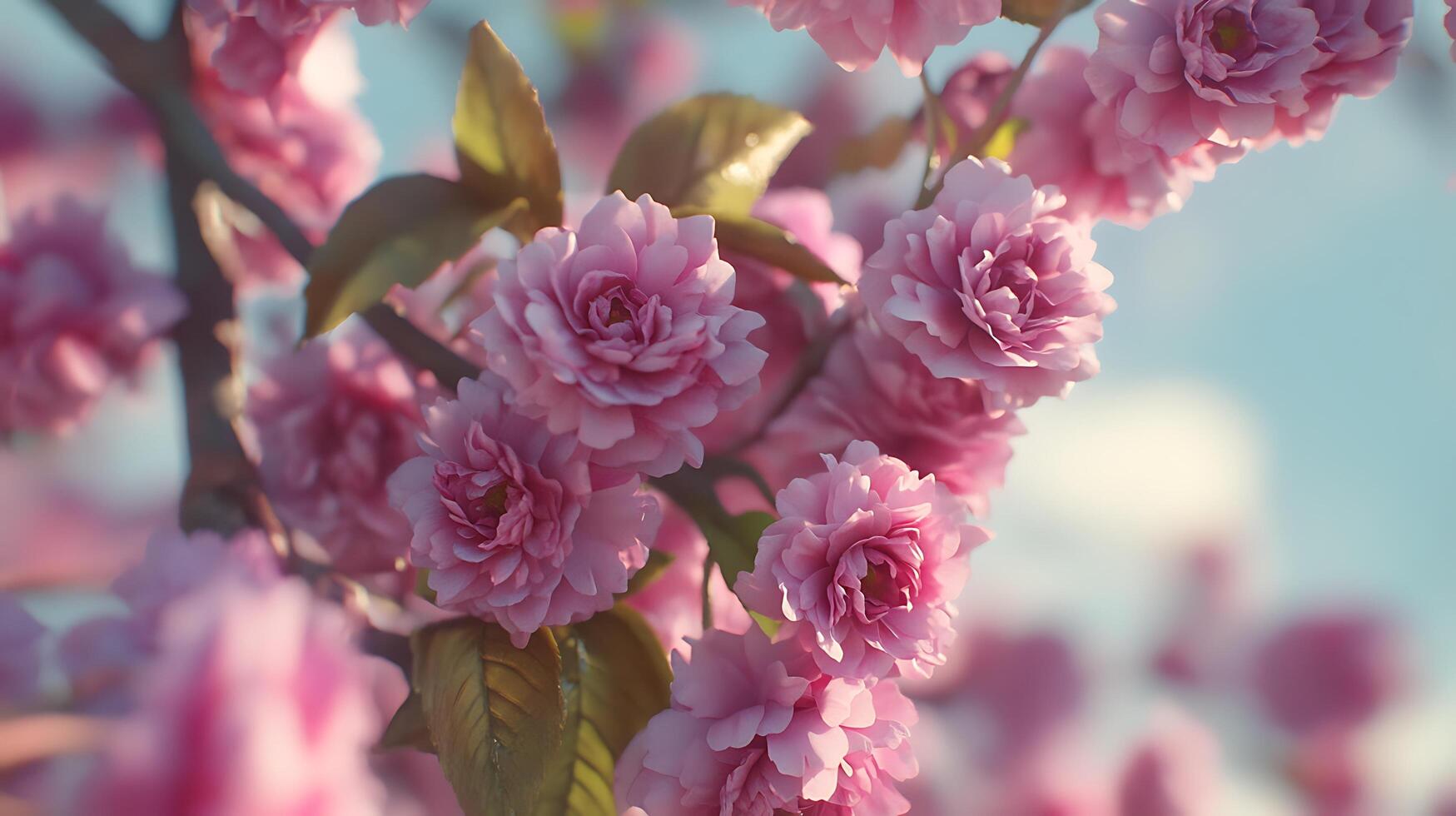 Artistic and Captivating Close-Up of Realistic Flowers with a Tree Branch photo