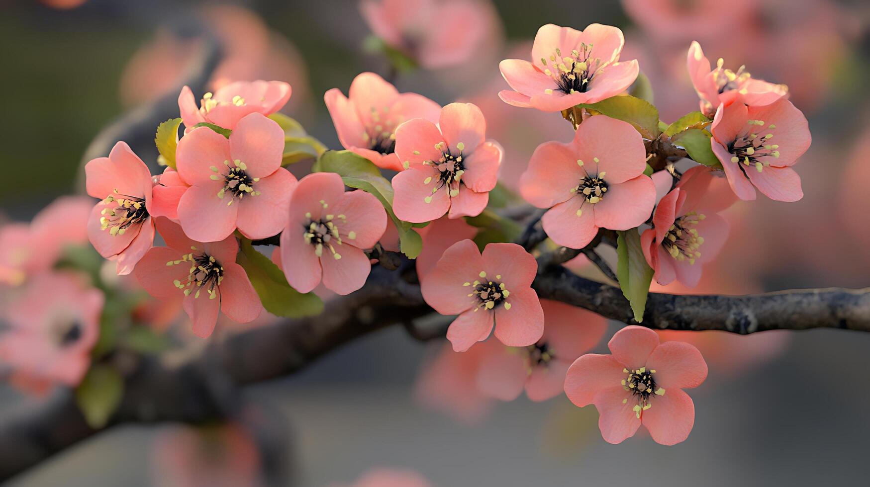 Natural Elegance of Realistic Flowers and Tree Branch in Close-Up photo