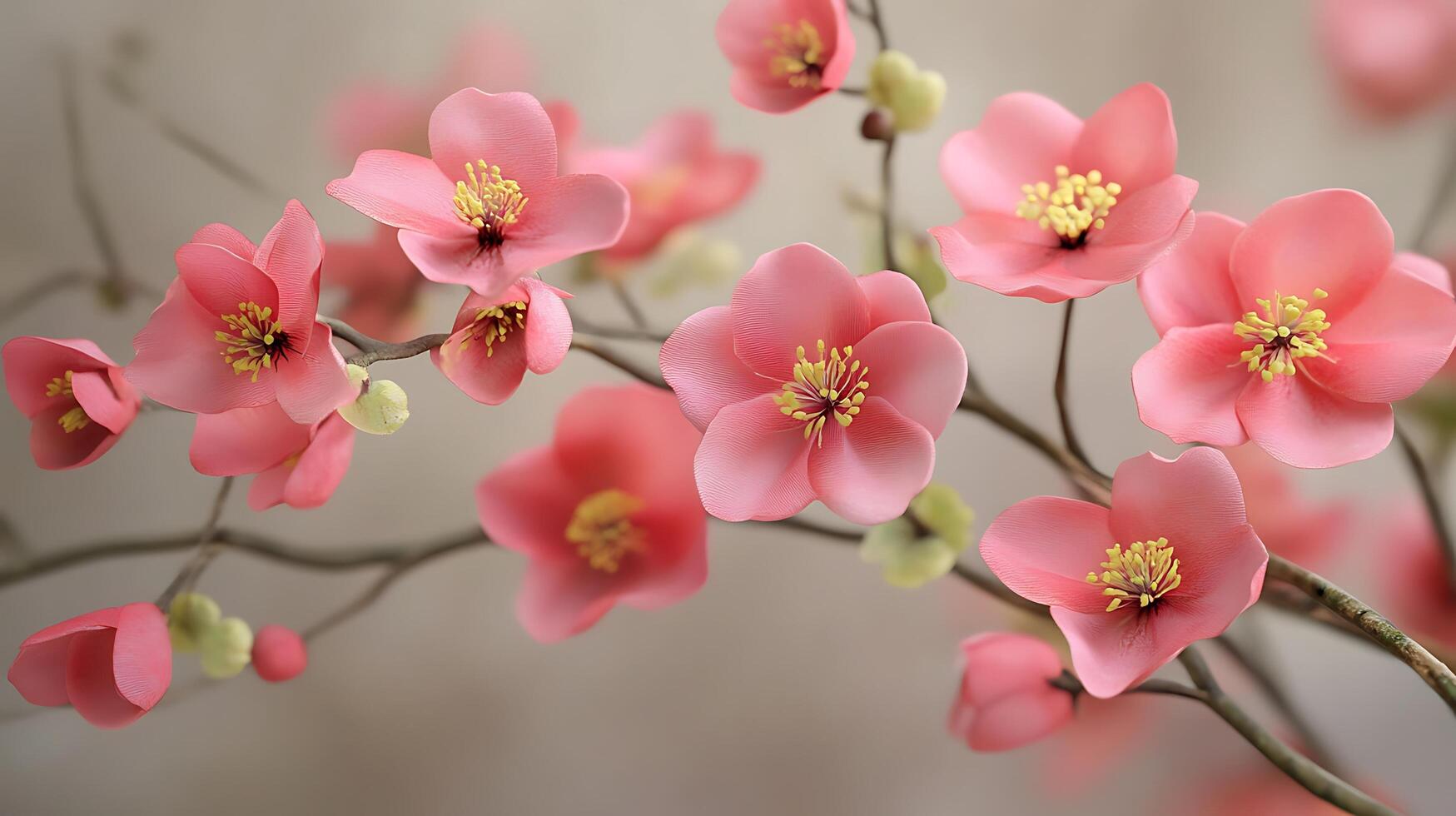 Exquisite Close-Up of Realistic Flowers Resting on a Graceful Tree Branch photo
