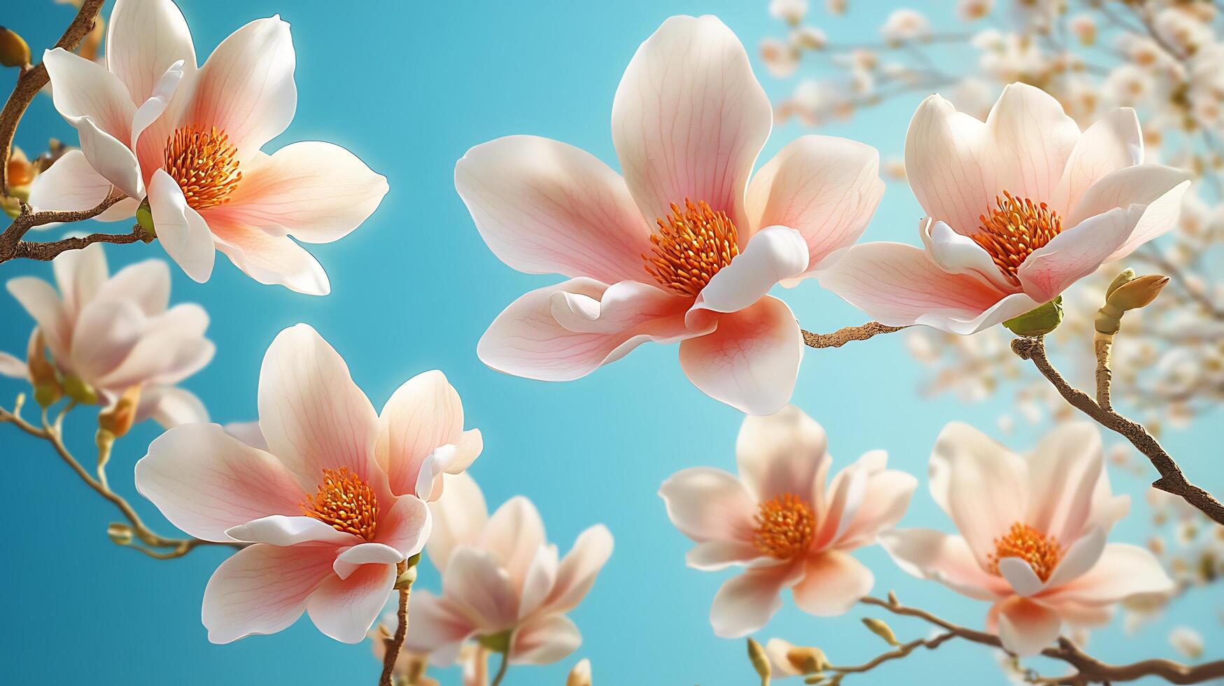 Magnificent Close-Up of Realistic Flowers Adorning a Tree Branch photo