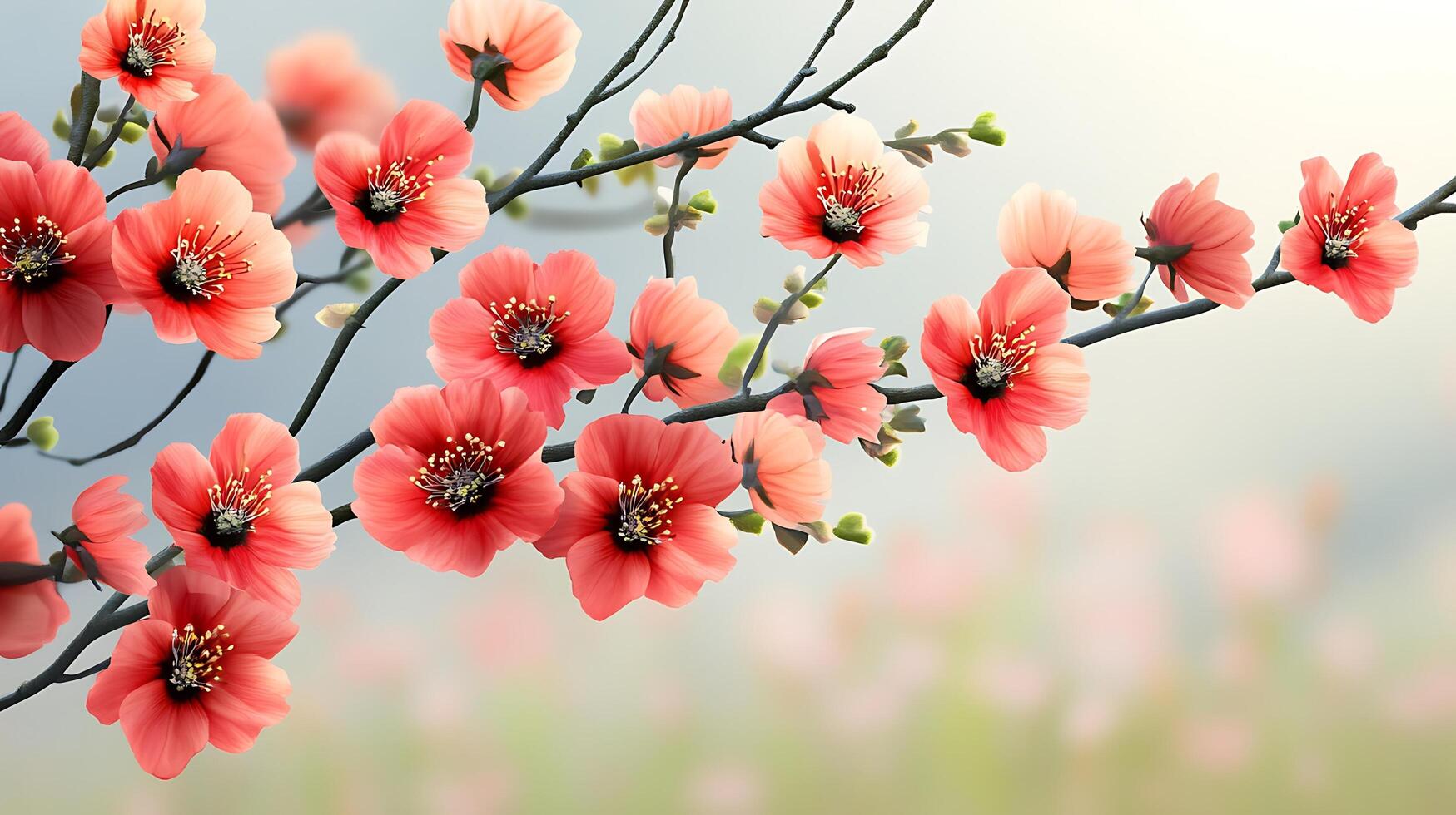 Realistic Flowers and Tree Branch Captured Beautifully in a Close-Up Shot photo