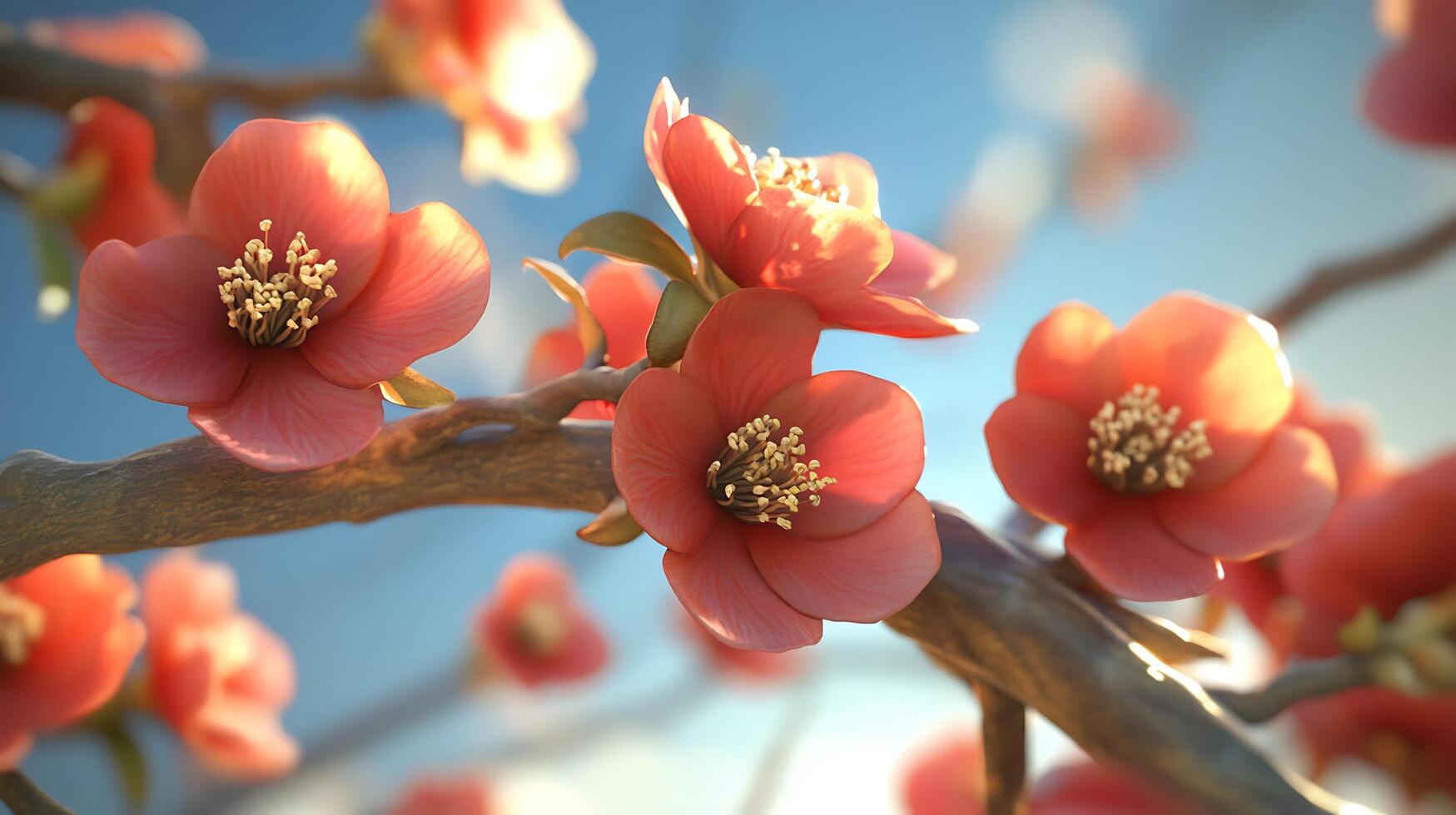 Elegant Close-Up of Realistic Flowers Gracefully Highlighting a Tree Branch photo