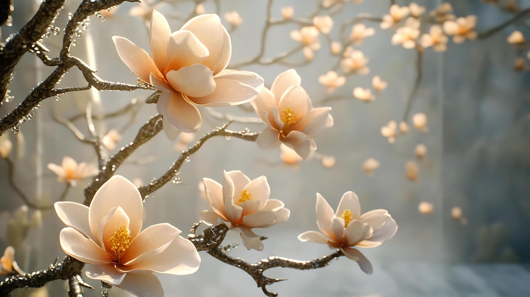 Detailed Close-Up Capturing Realistic Flowers and a Natural Tree Branch photo