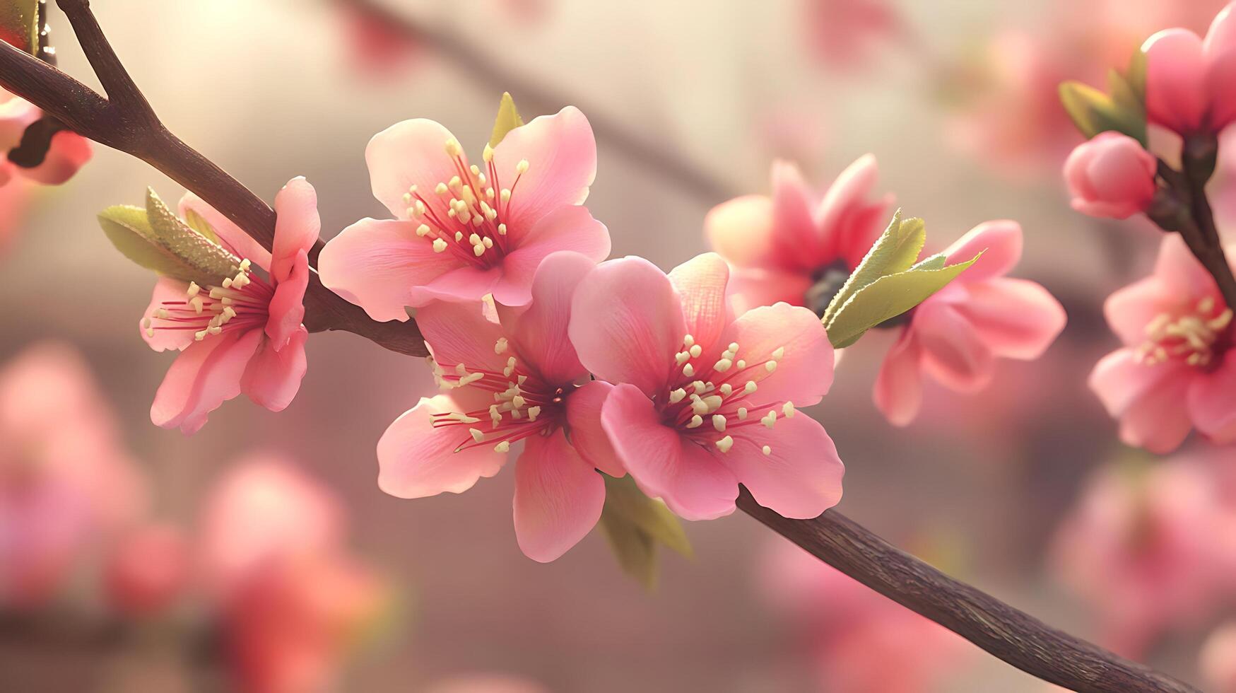 Gorgeous Realistic Flowers Resting on a Tree Branch in Close-Up Detail photo