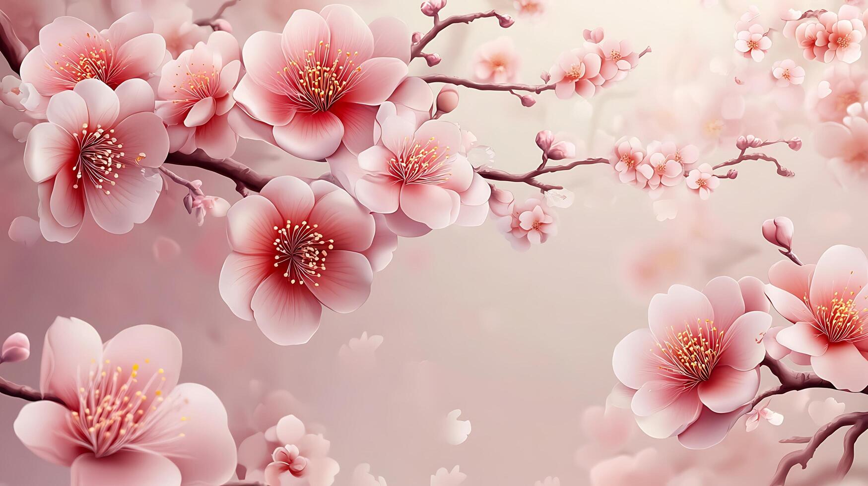 Natural Beauty in Close-Up Realistic Flowers with a Tree Branch photo