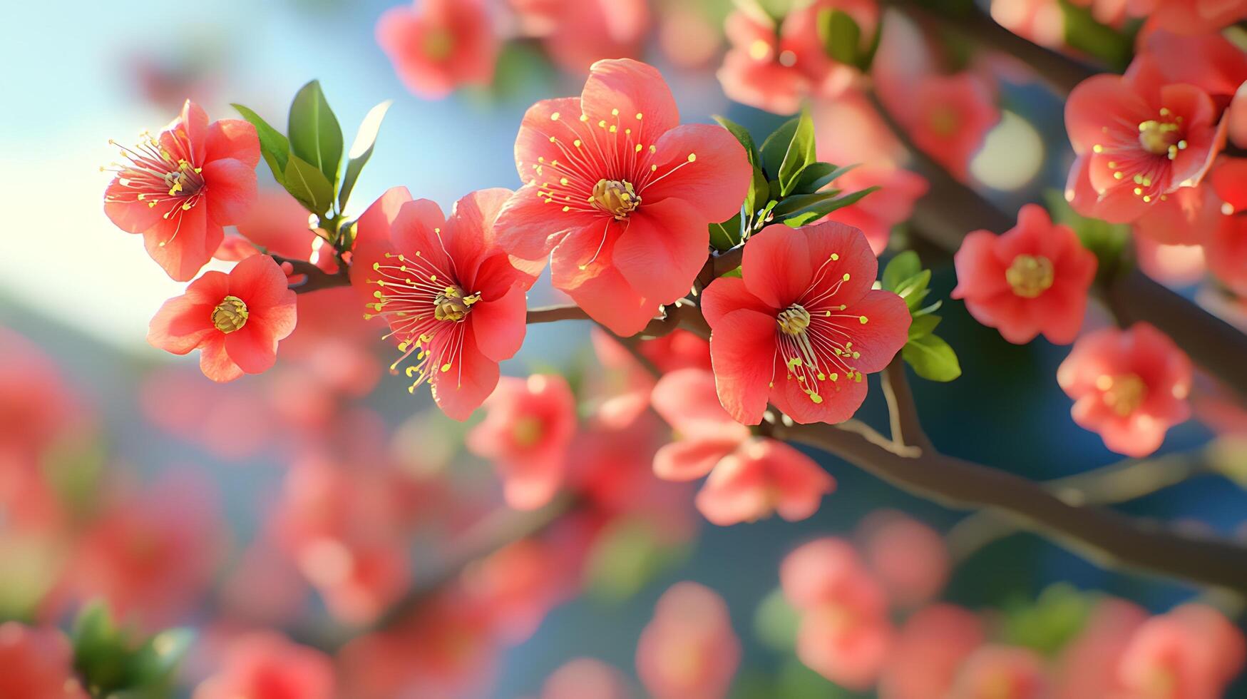 Gorgeous and Artistic Close-Up of Realistic Flowers and a Tree Branch photo