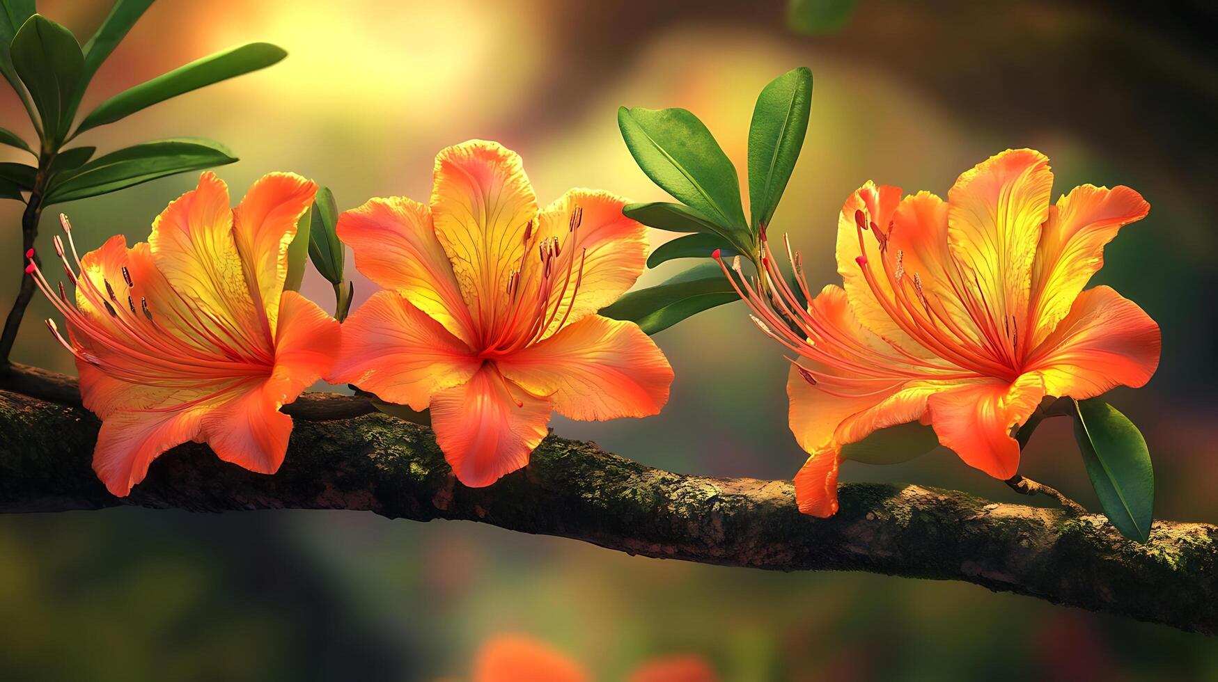 Captivating Floral Close-Up Highlighting Realistic Flowers and a Tree Branch photo
