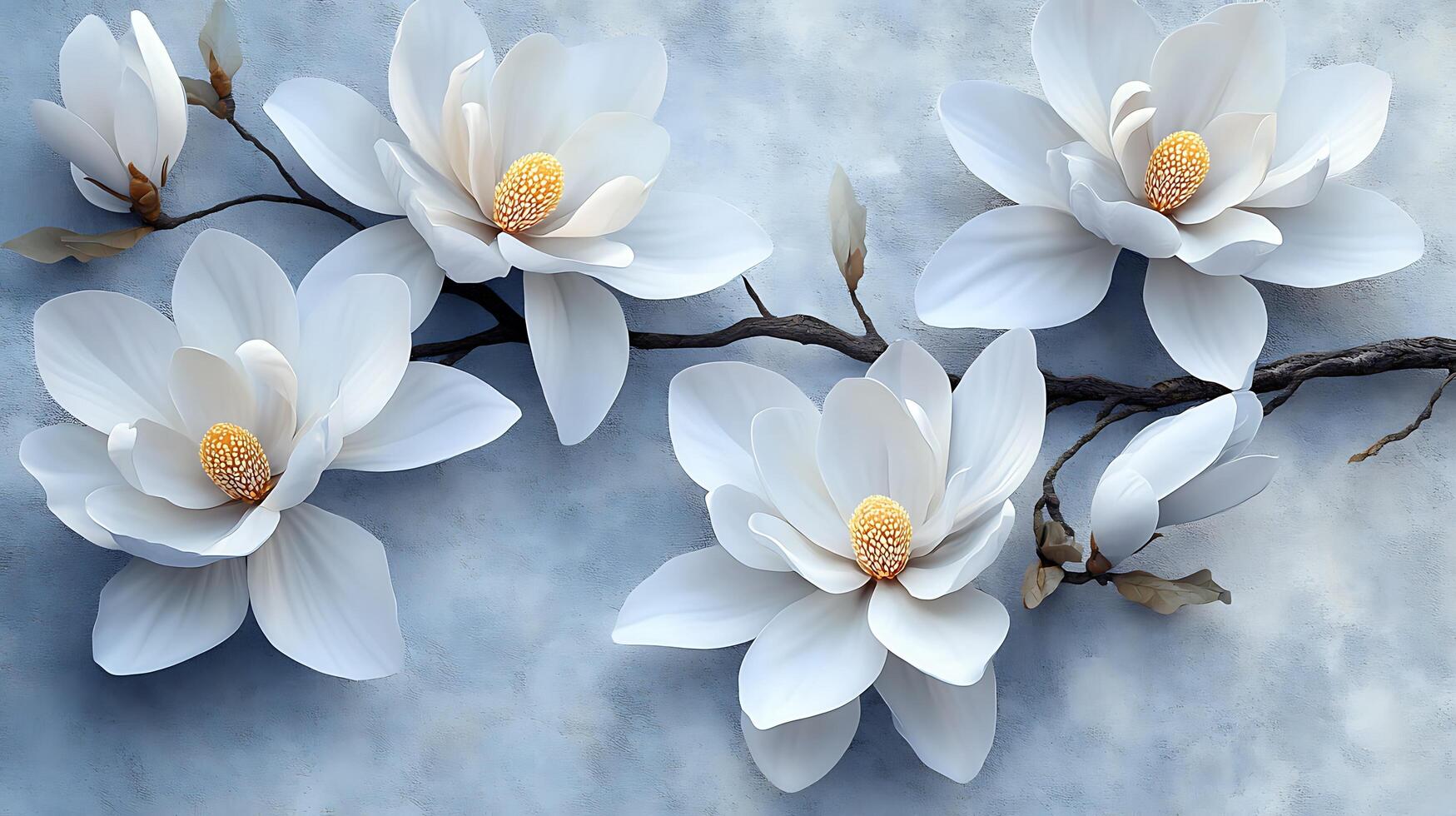 Artistic Close-Up Shot of Realistic Flowers Resting on a Tree Branch photo