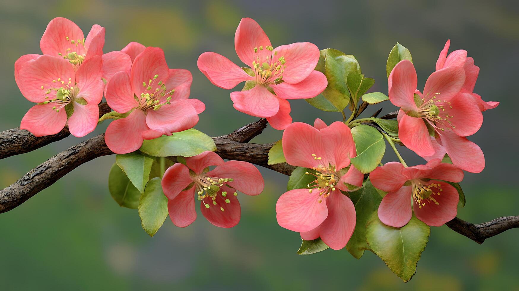 Close-Up of Realistic Flowers and Tree Branch in Stunning Detail photo