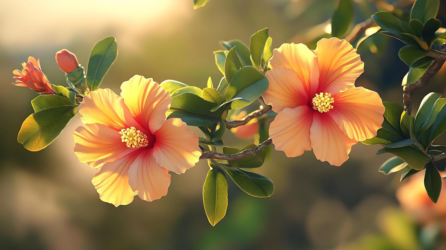 Breathtaking Close-Up of Realistic Flowers Adorning a Graceful Tree Branch photo