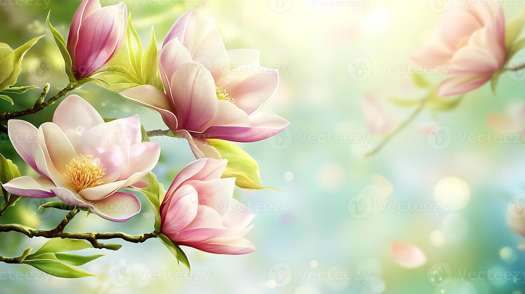 Realistic Floral Blooms Perched Elegantly on a Tree Branch Close-Up photo