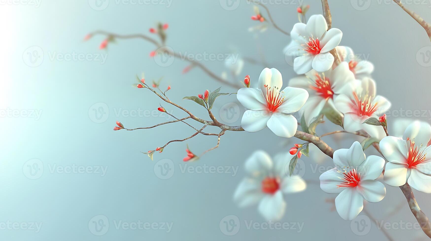 Radiant Blossoms Clinging to a Rustic Tree Branch in Close-Up photo
