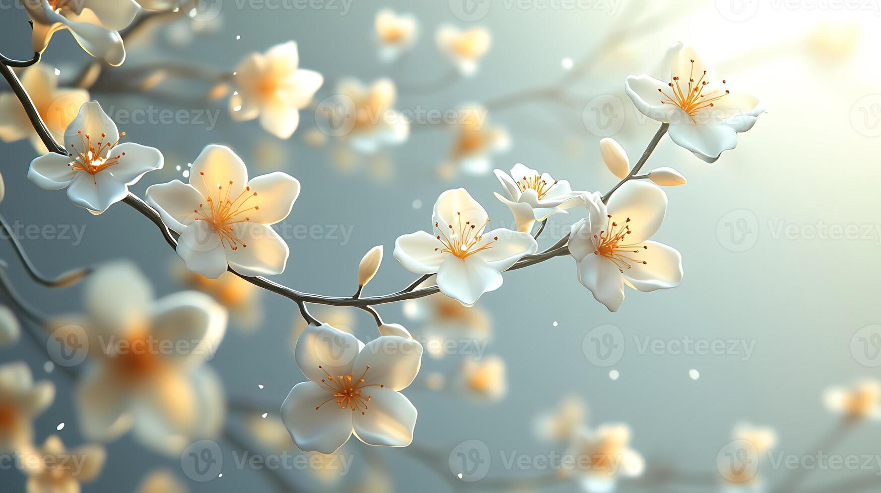 Natural Close-Up of Blooming Flowers Gracing a Weathered Tree Branch photo