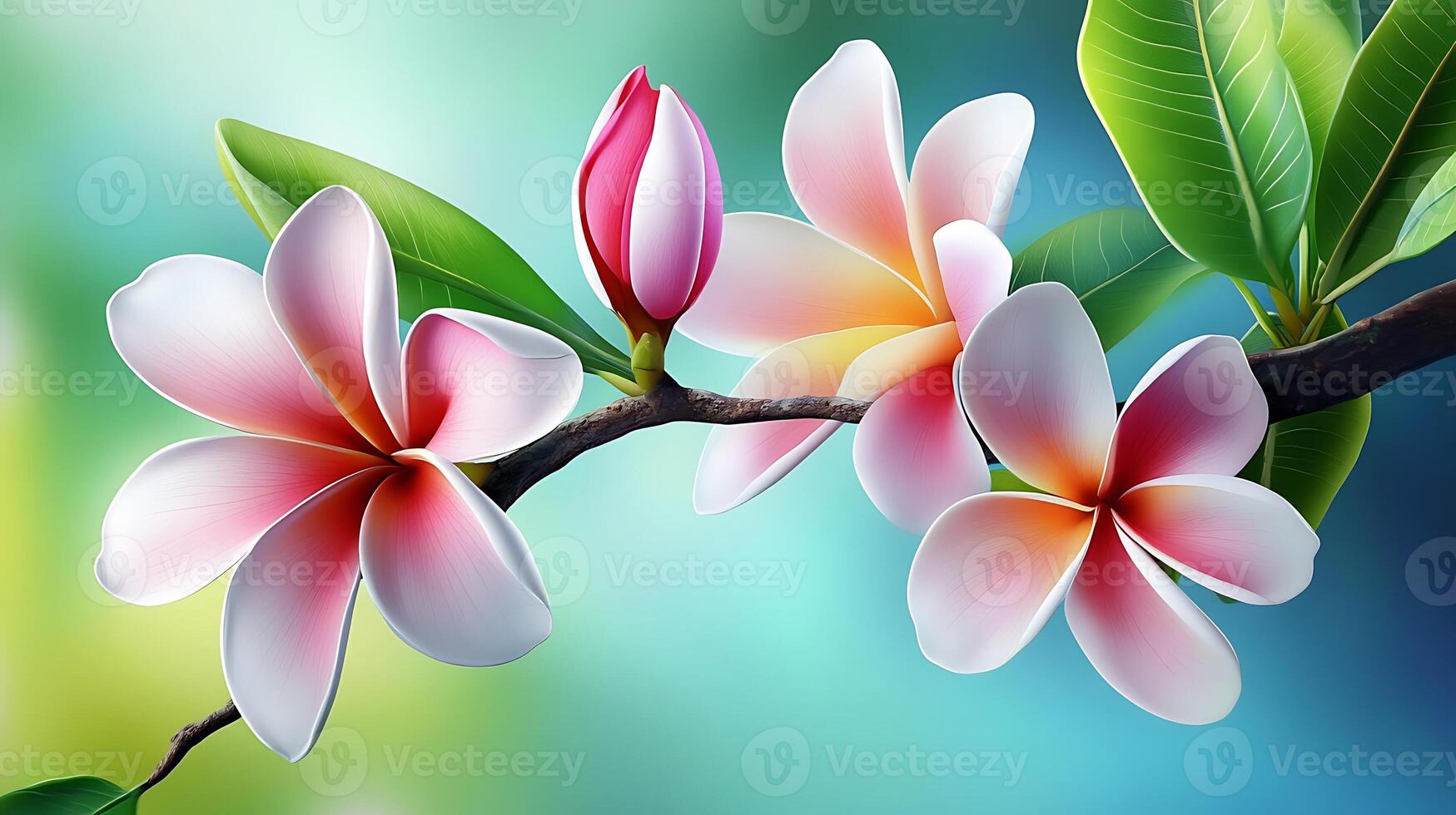 Close-Up Perspective of Flowers Adorning a Rough Tree Branch photo