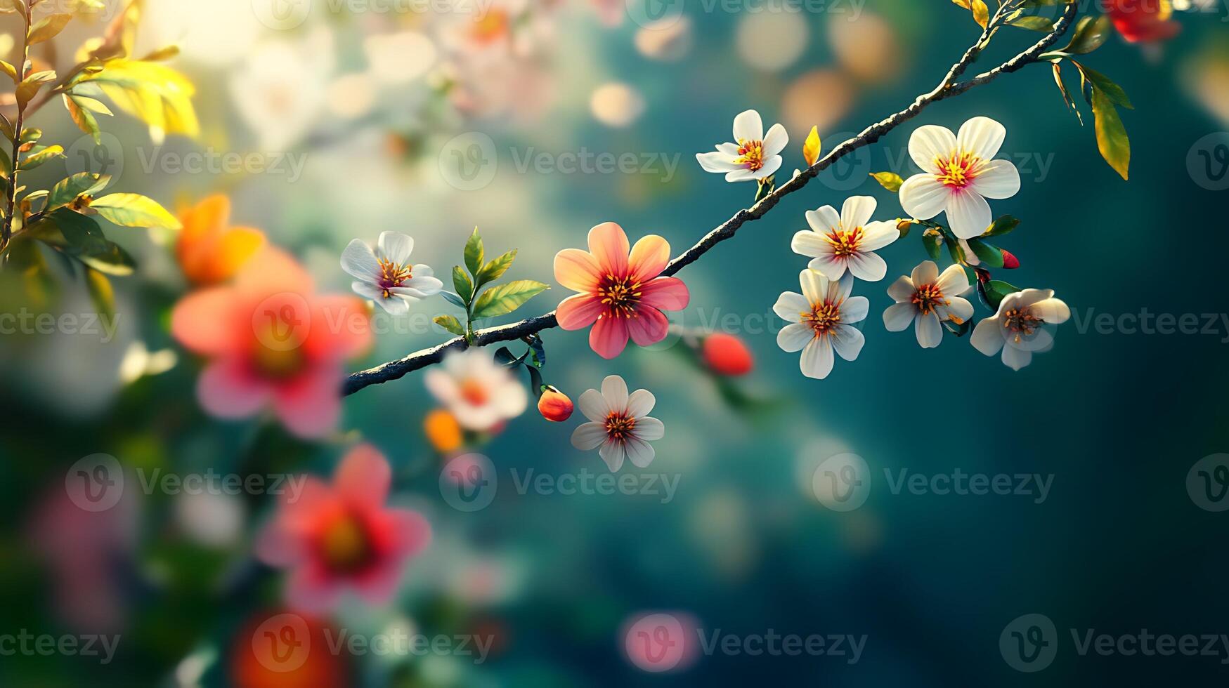 Tranquil Close-Up of Blossoms Swaying Gently on a Tree Branch photo