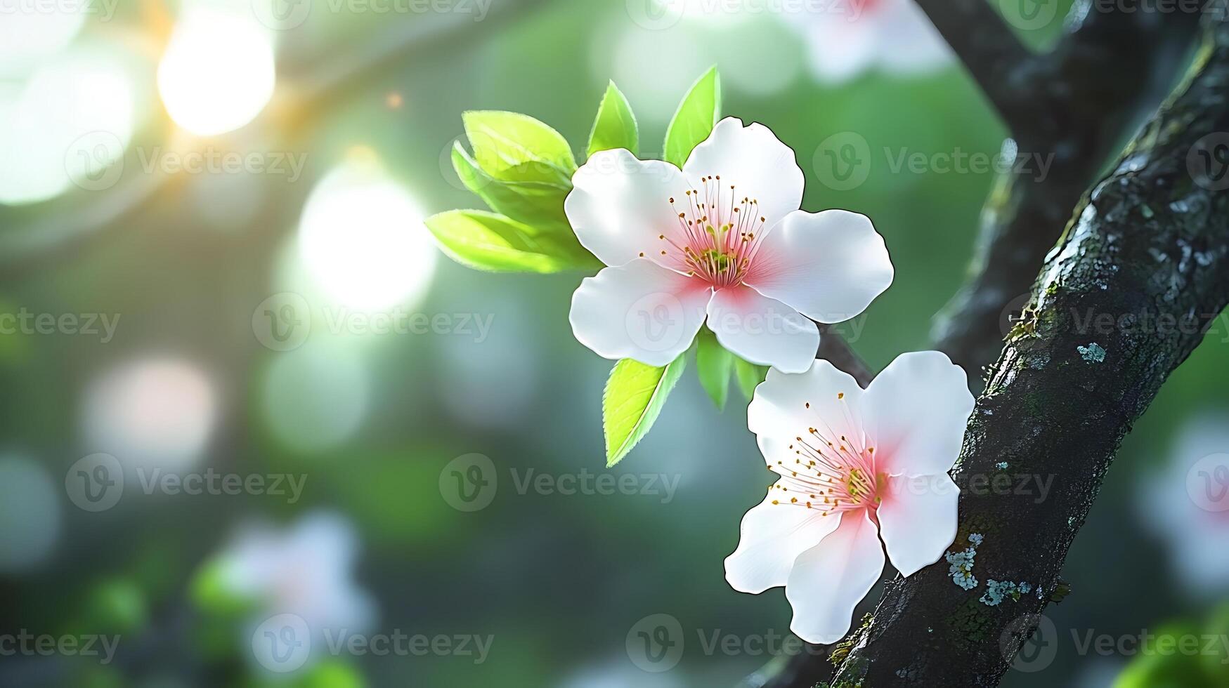 Serene Close-Up of Flowers Vibrantly Displayed Against a Tree Branch photo