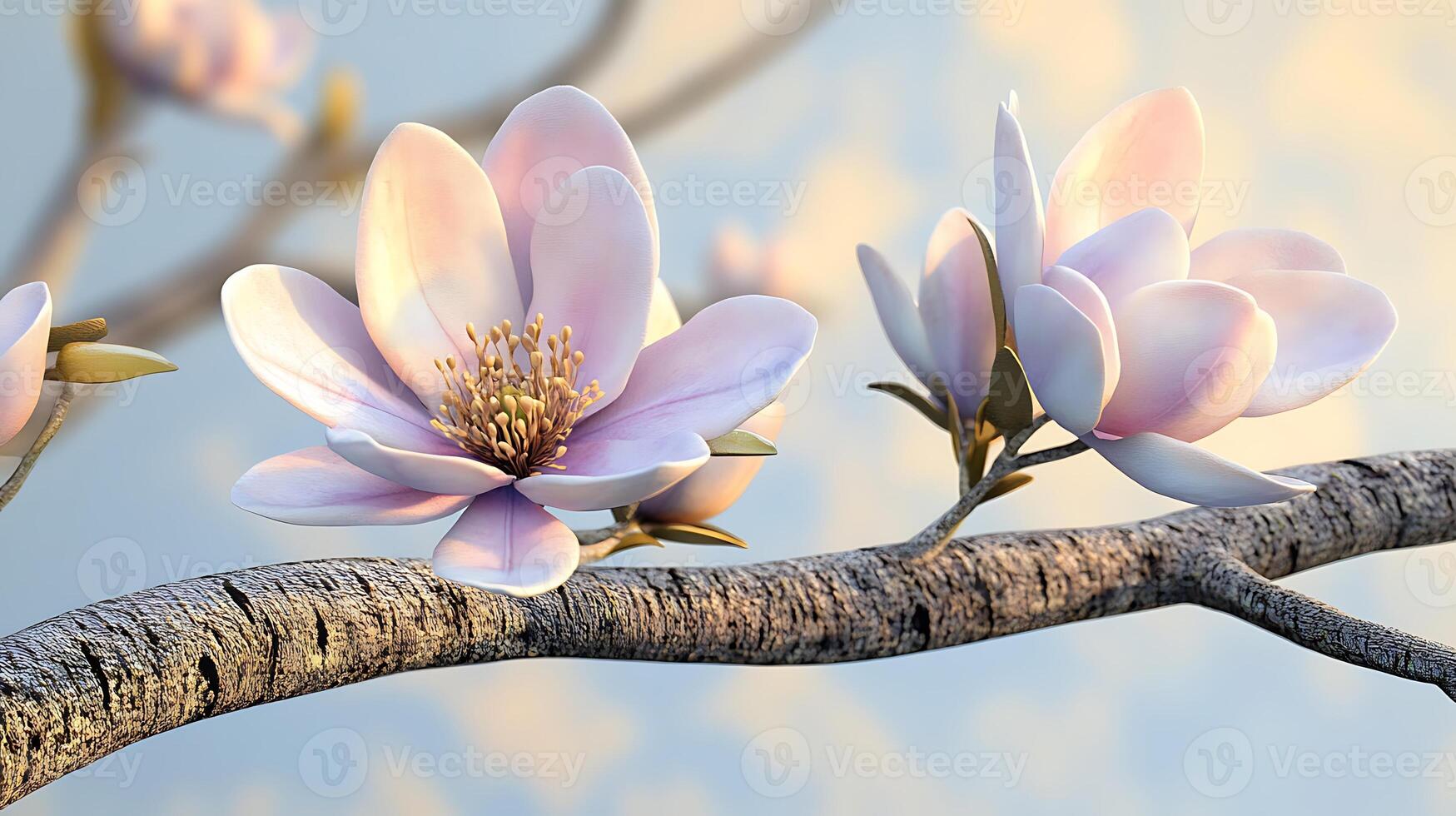 Hypnotic Close-Up of Flowers Highlighted Against a Stark Tree Branch photo