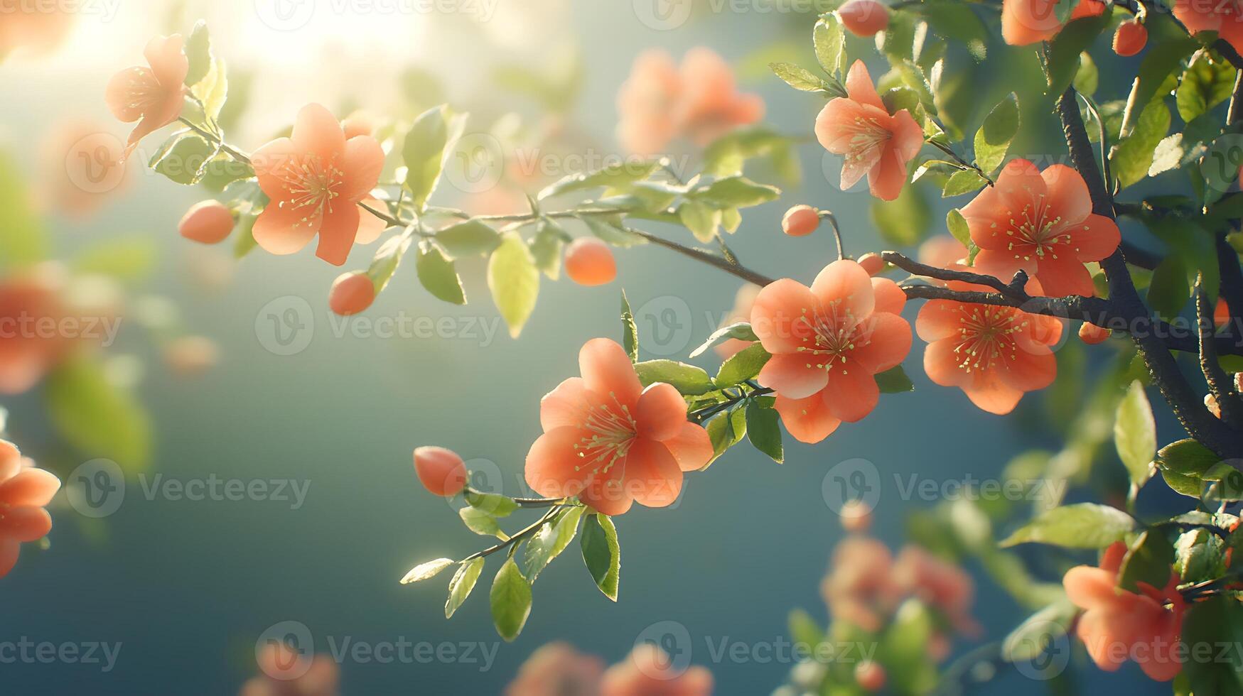 Intimate View of Gorgeous Flowers Enhancing a Rough Tree Branch photo