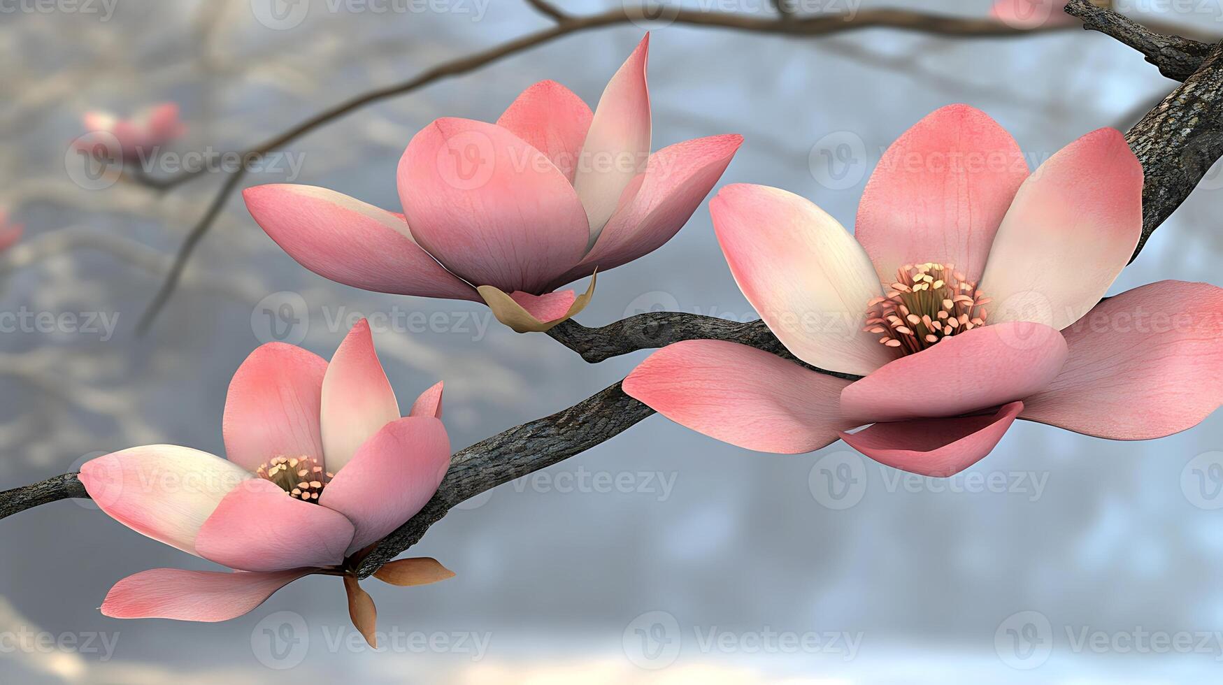 Close-Up of Captivating Blossoms Gracing a Lone Tree Branch photo