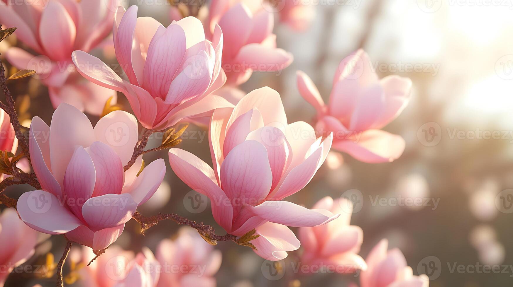 Vibrant Blooms Resting Gracefully on a Tree Branch Close-Up photo