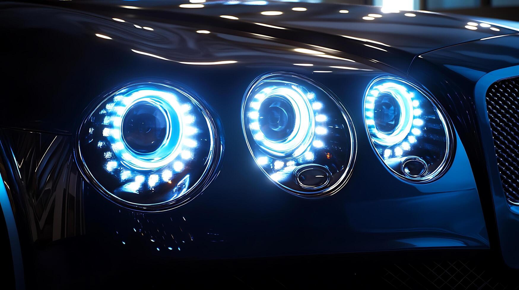 Premium Headlights on a Luxury Car Gleam Under Night Sky photo