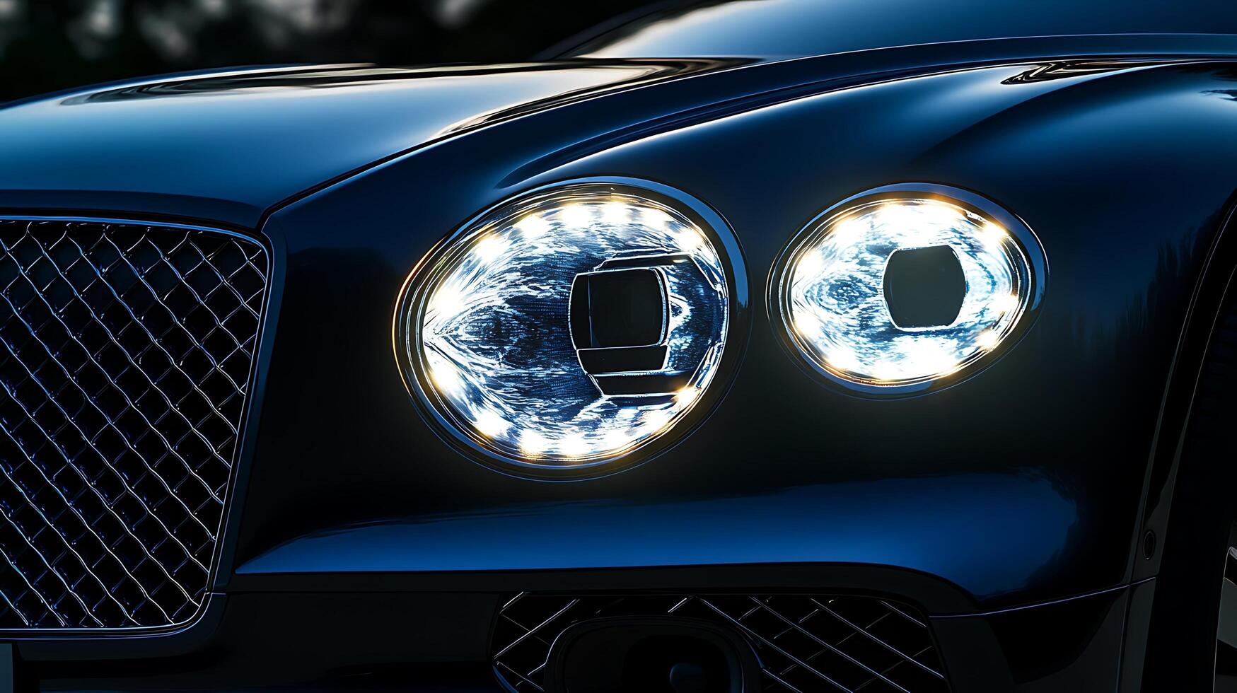 Sleek Luxury Car Headlights Illuminate the Darkness with Elegance photo