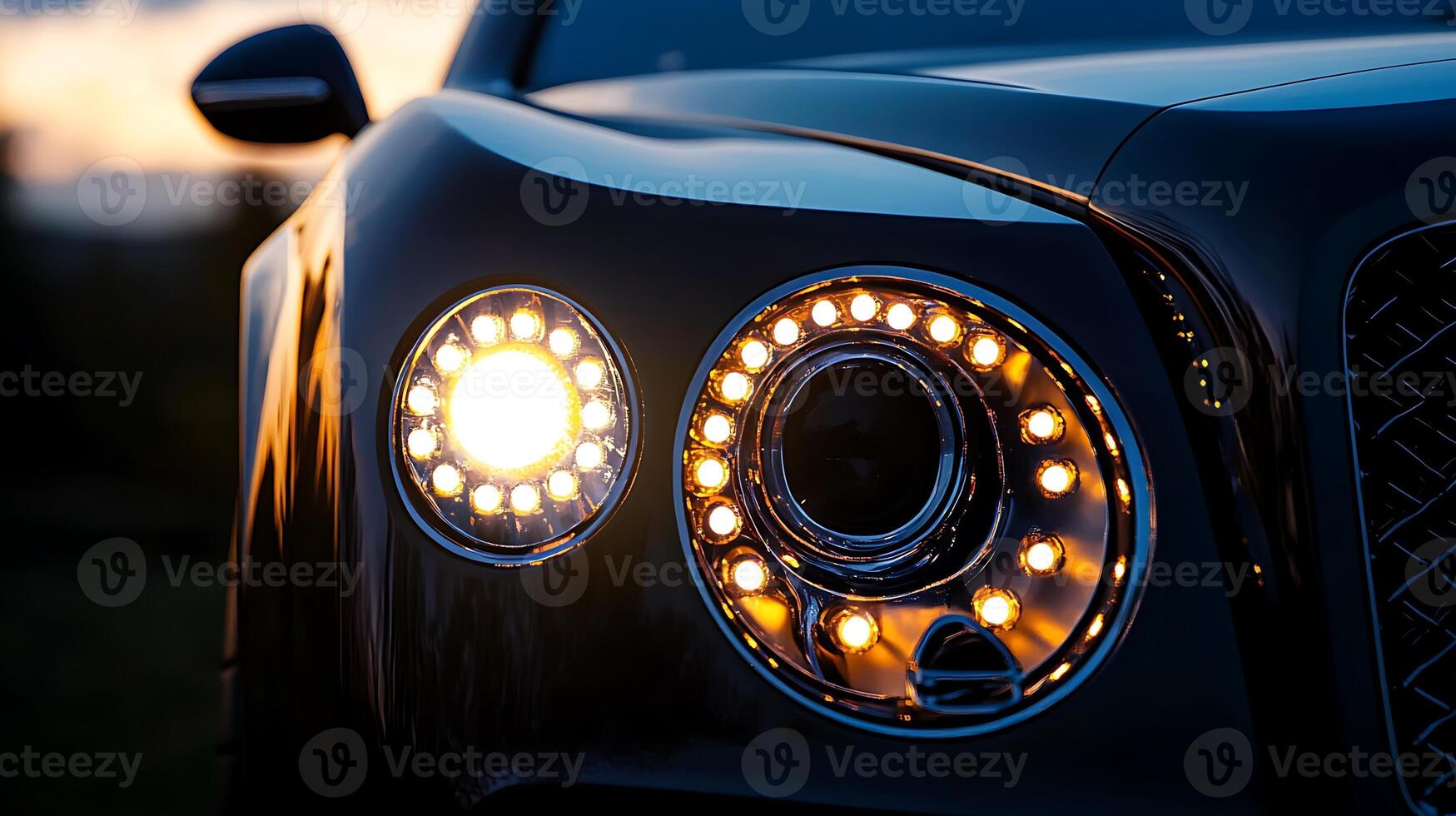 Sleek Luxury Car Headlights Shine Through the Midnight Air photo