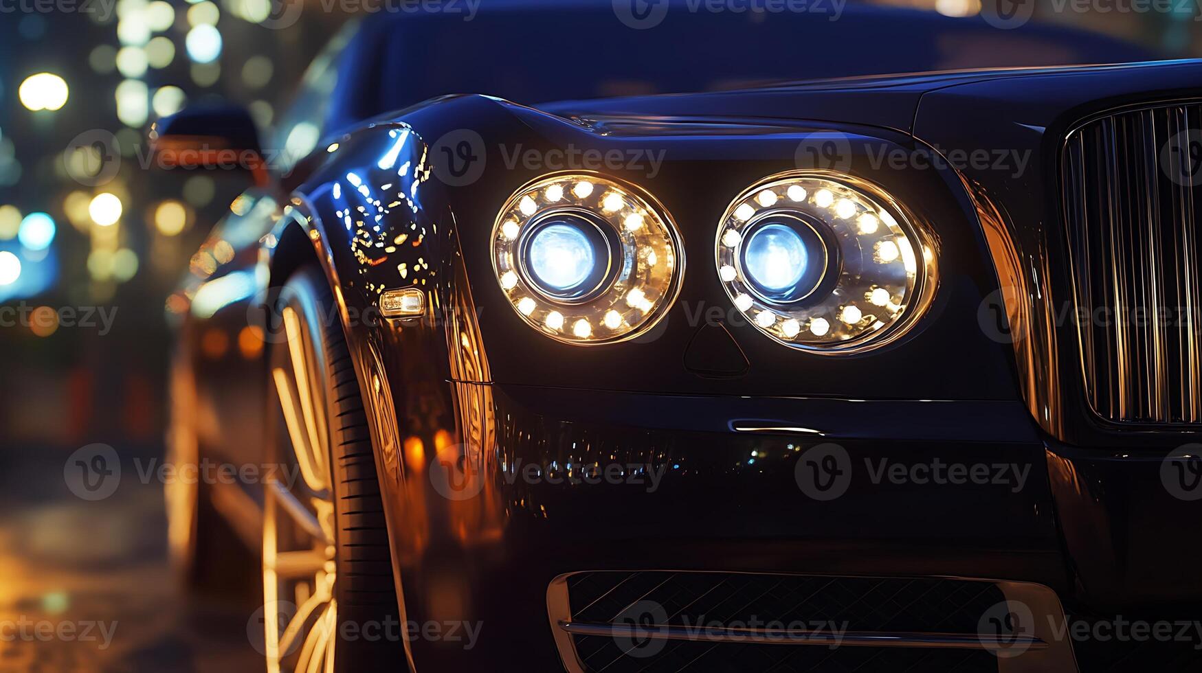 Sleek and Stylish Luxury Car Headlights Illuminate the Shadows photo