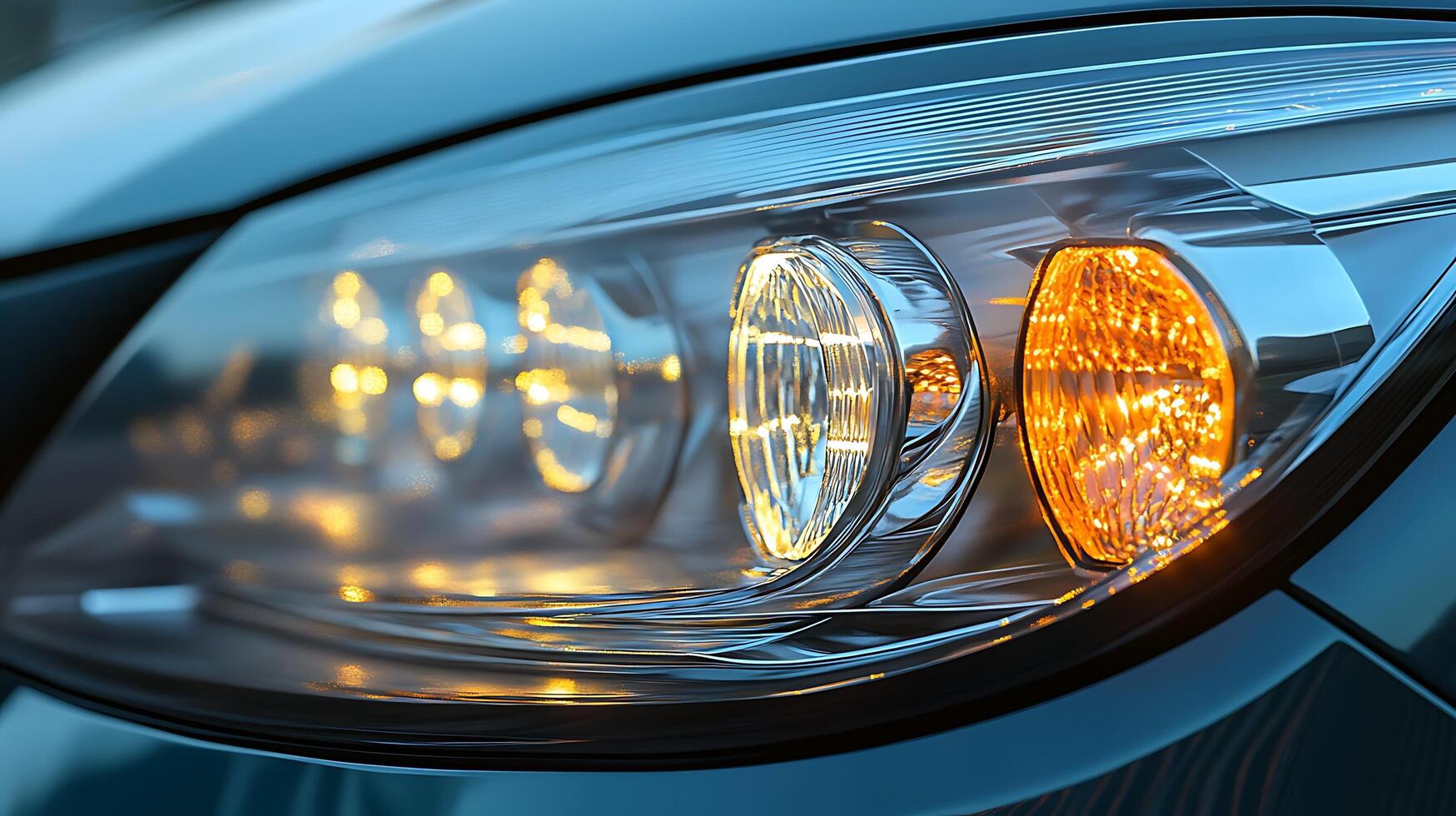 Exploring the Refractions in a Stylish Modern Car Headlight photo