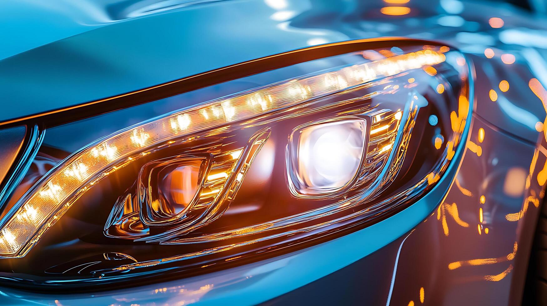 Shiny Car Headlight with Distinctive Reflections and Glass Texture photo