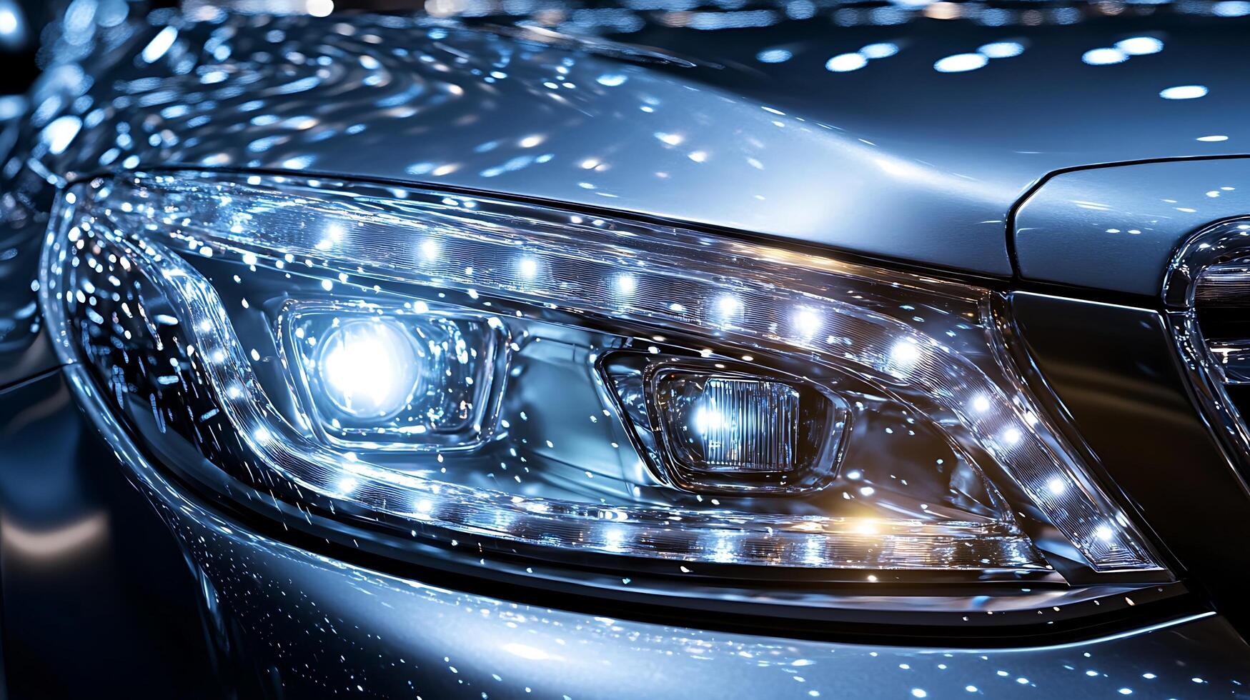 Close-Up of a Polished Headlight with Intricate Glass Patterns photo