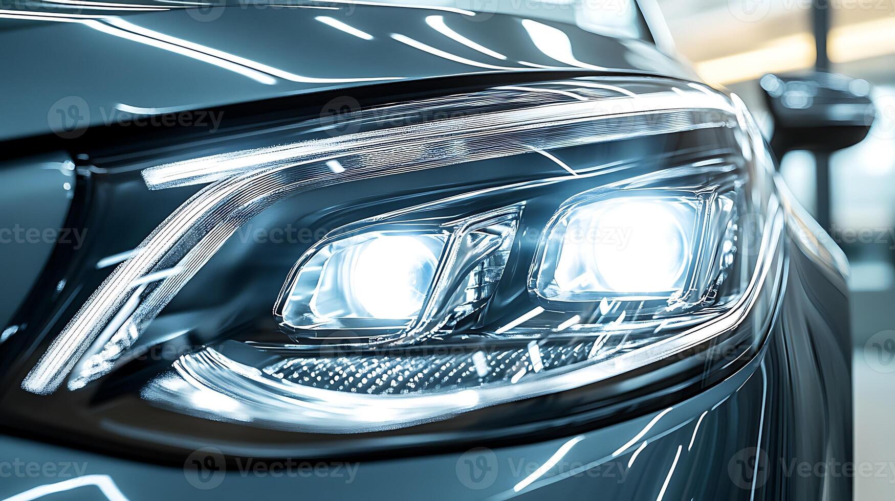 The Elegance of Light Captured in a Close-Up Car Headlight photo