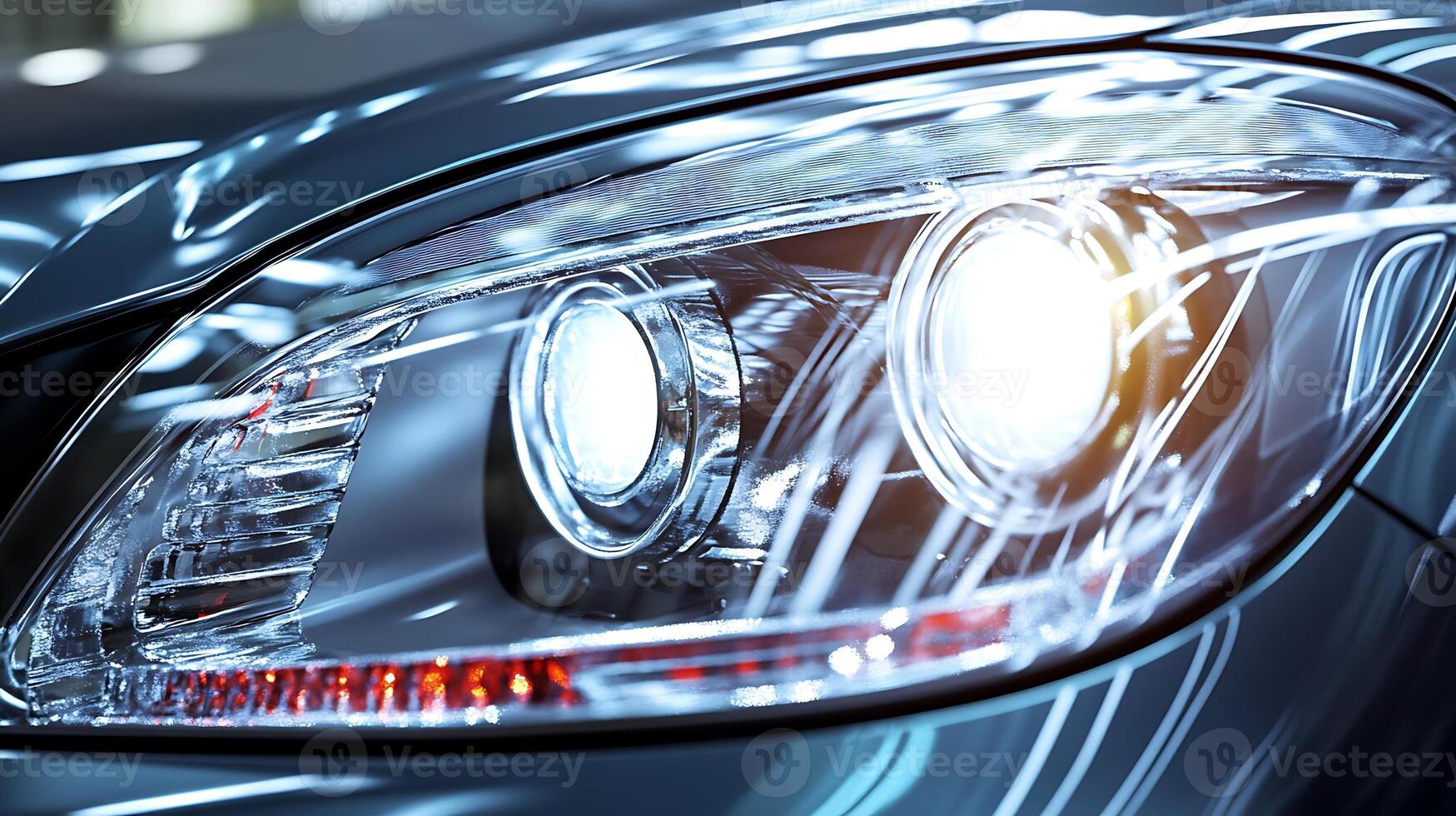 A Fascinating Close-Up of Reflections in Car Headlight Glass photo