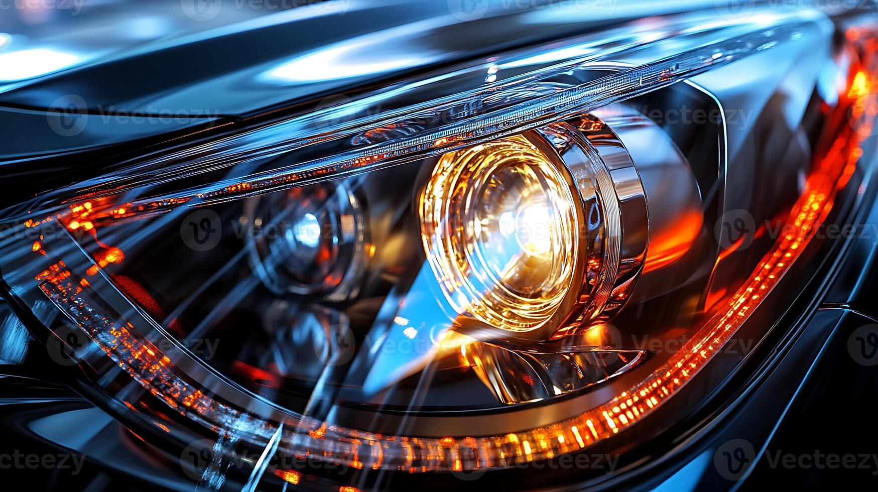 Reflections Sparkle in the Pristine Glass of a Car Headlight photo