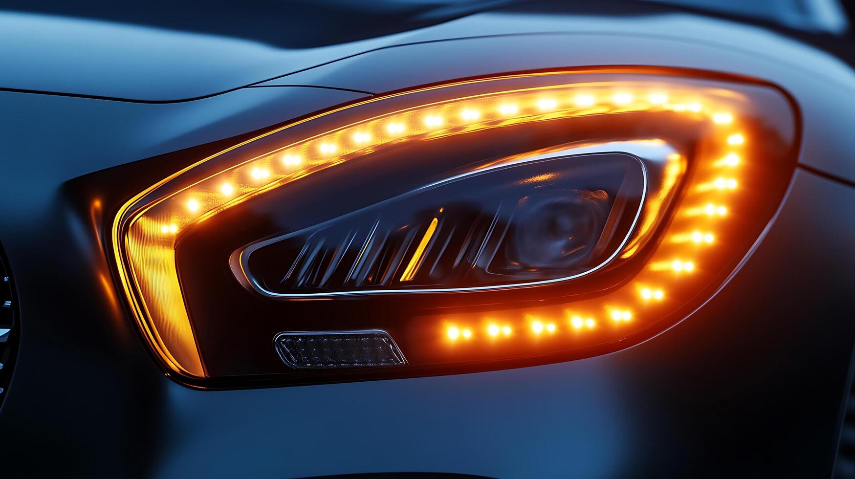 Stylish Mercedes LED Headlights Shine Elegantly Against a Blurred Canvas photo
