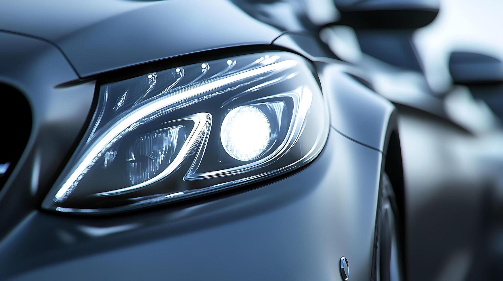 Mercedes LED Headlights Set Against Blurred Backdrop photo