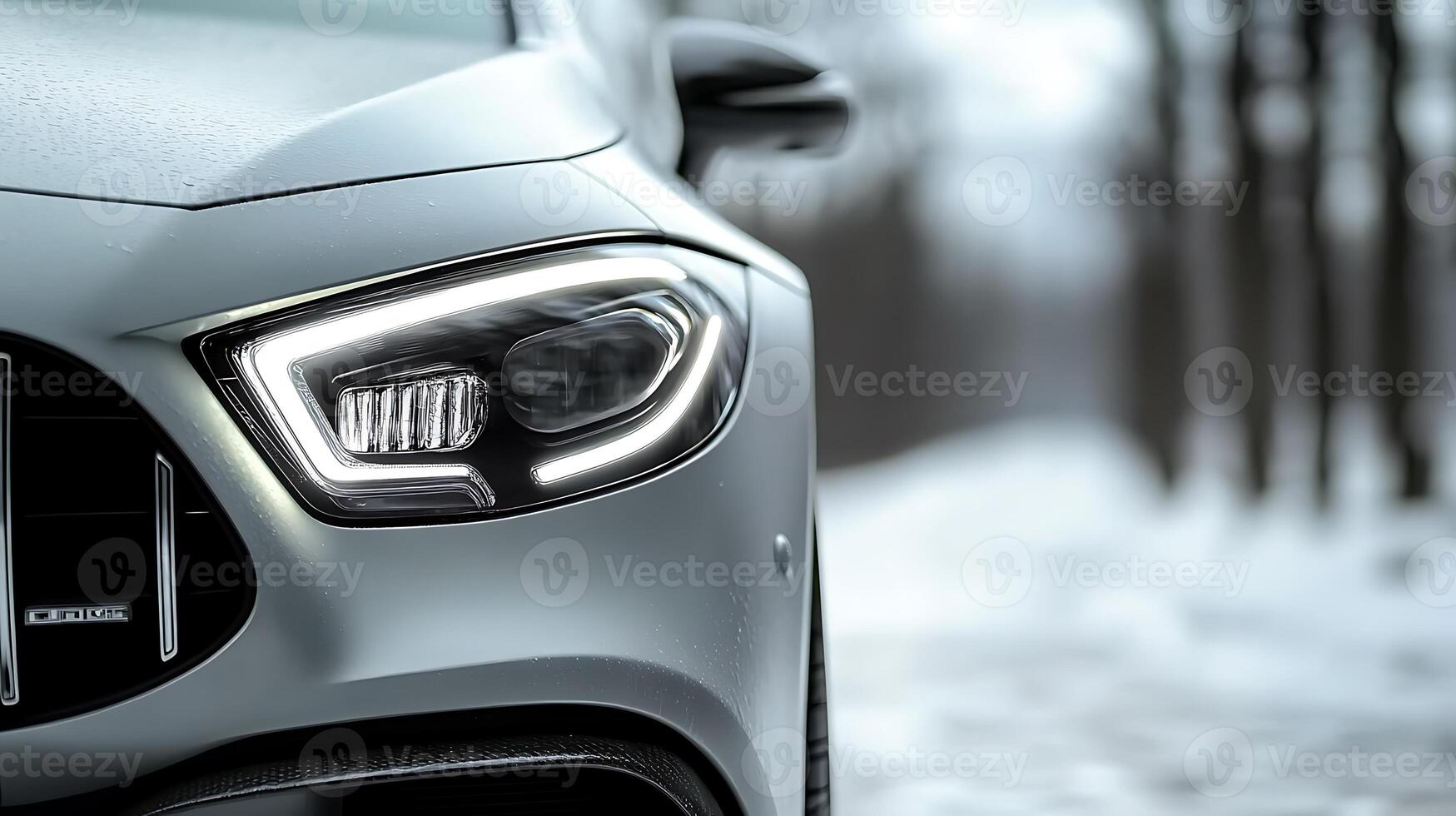 Detailed Mercedes LED Headlights Enhanced by an Elegant Blurred Background photo