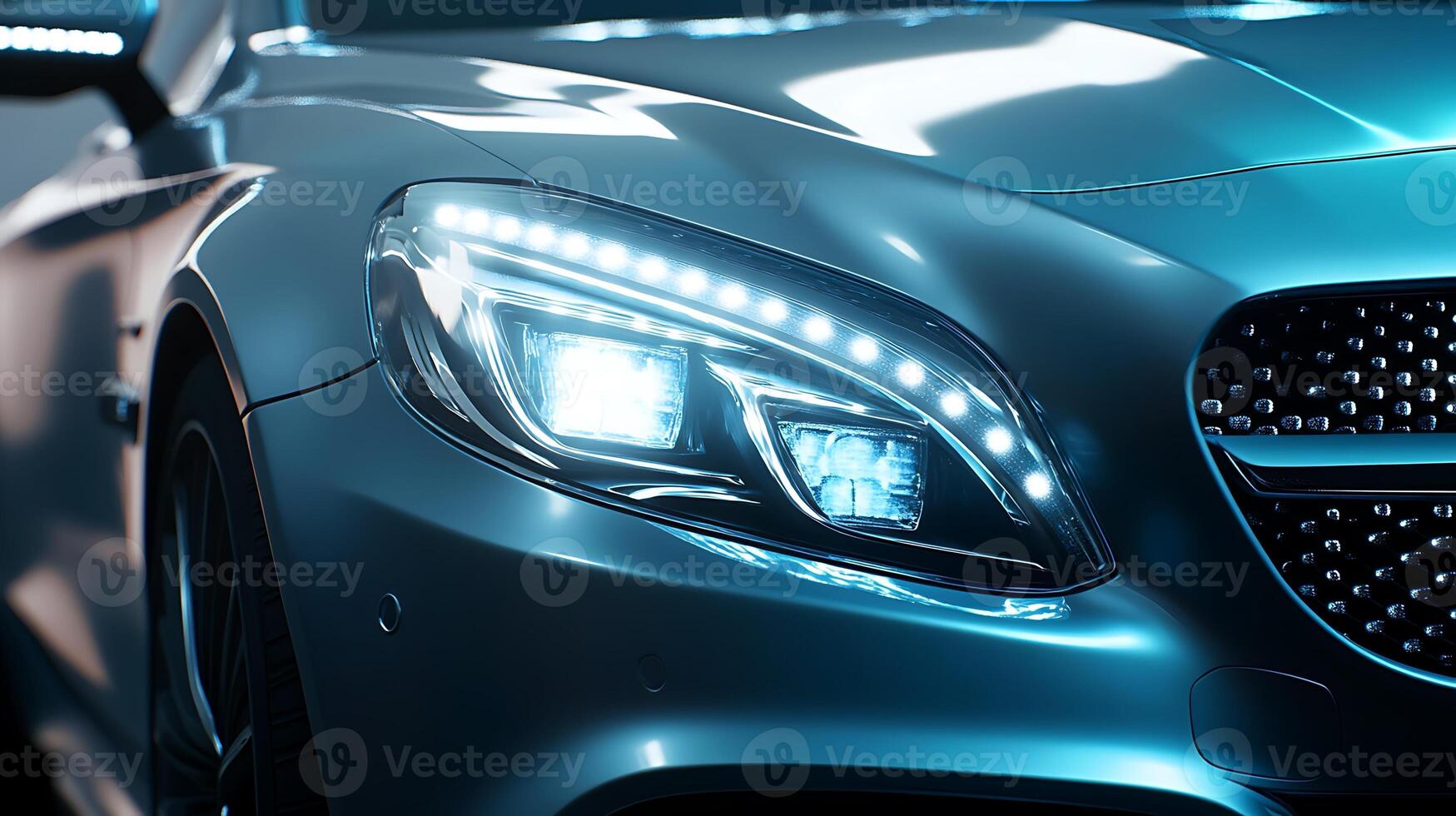 Mercedes LED Headlights in a Blurred Background World photo