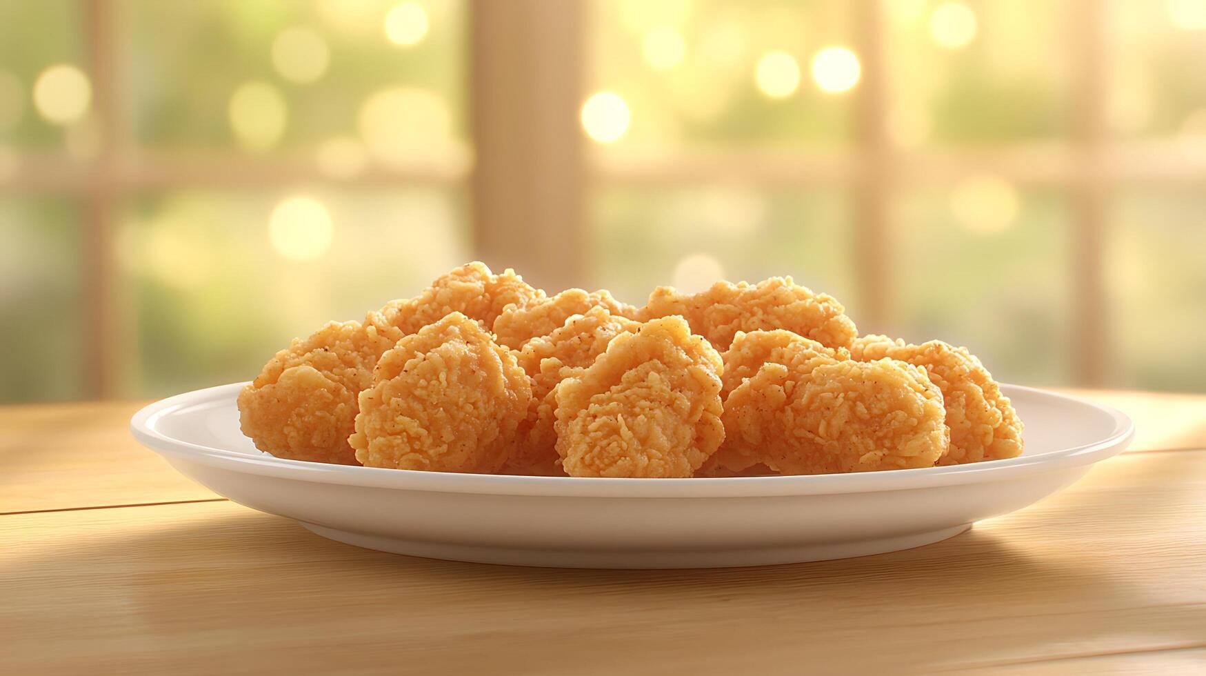 Deliciously Fried Chicken Plate with a Sparkling Bokeh Effect photo