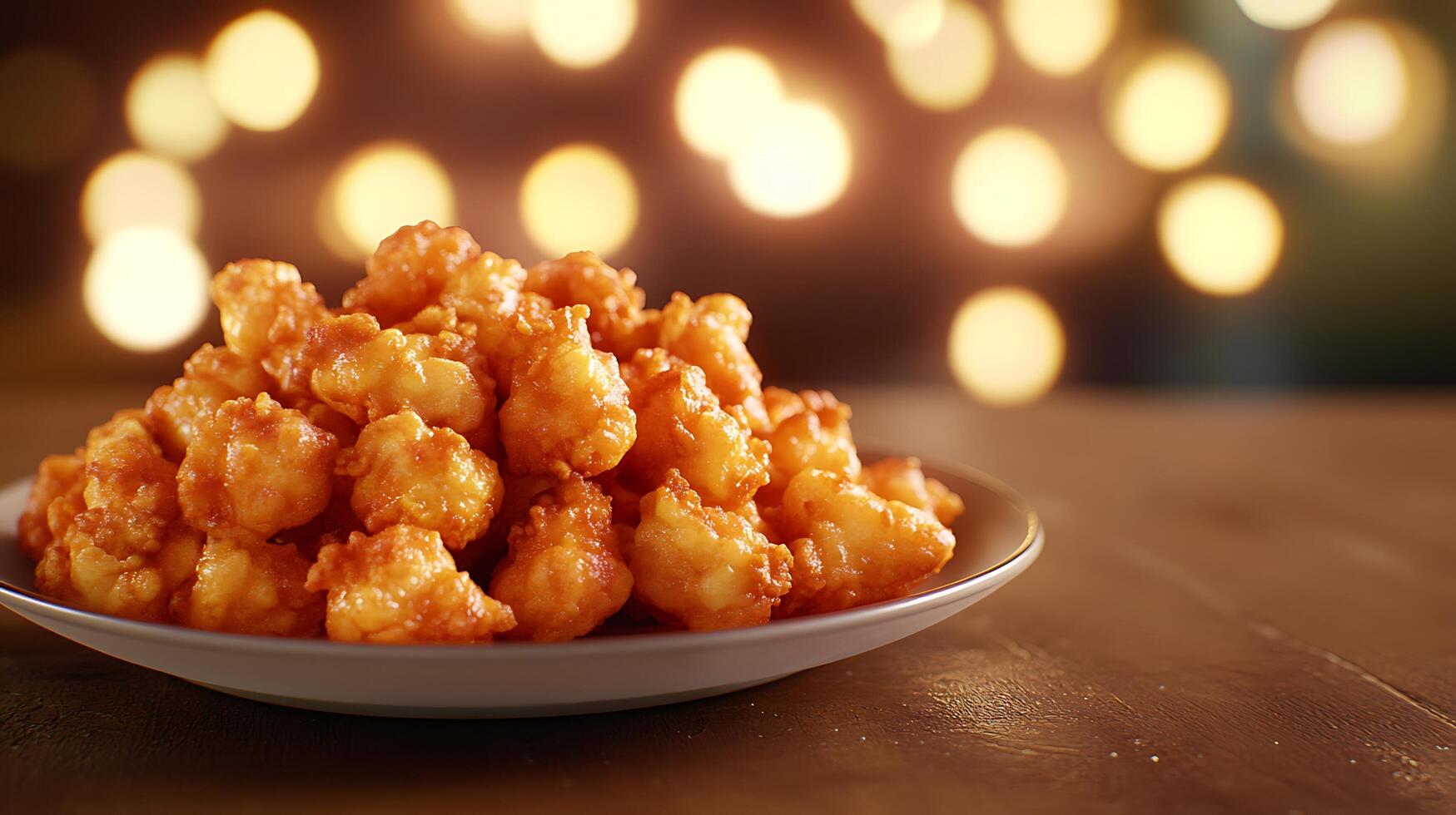Golden Crisp Chicken Fry with Stunning Bokeh in the Background photo