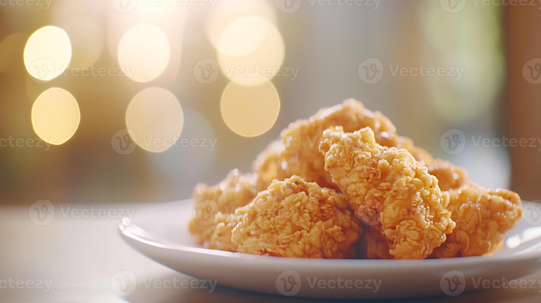 Juicy Fried Chicken Served with a Touch of Bokeh Bliss photo