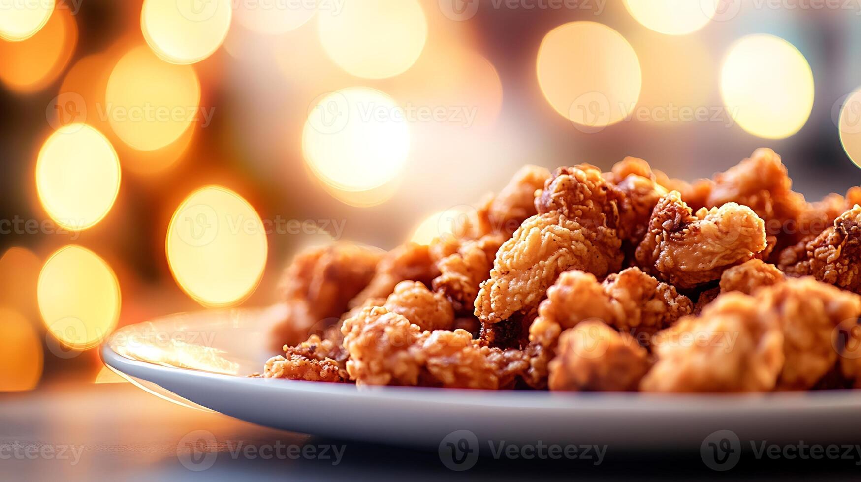 Golden Chicken Fry Served Amidst a Dreamy Bokeh Wonderland photo