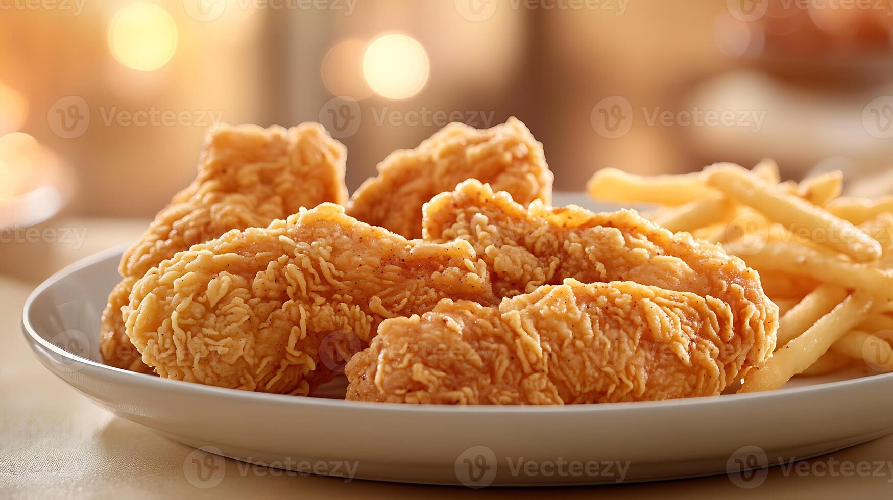 Crispy Golden Chicken Fry with Stunning Background Bokeh Effects photo