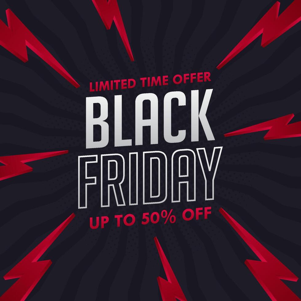 black friday sale banner with red lightning. design for social media background vector