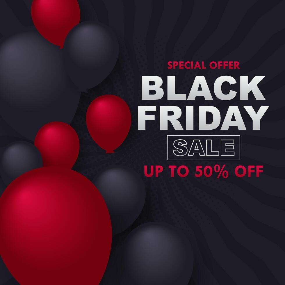 black friday sale banner with red balloons. for poster and sale banner background vector