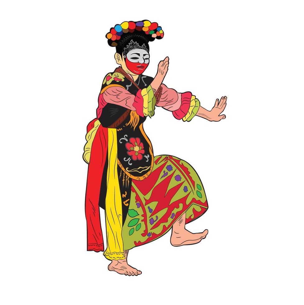 a woman dancing a traditional mask dance vector