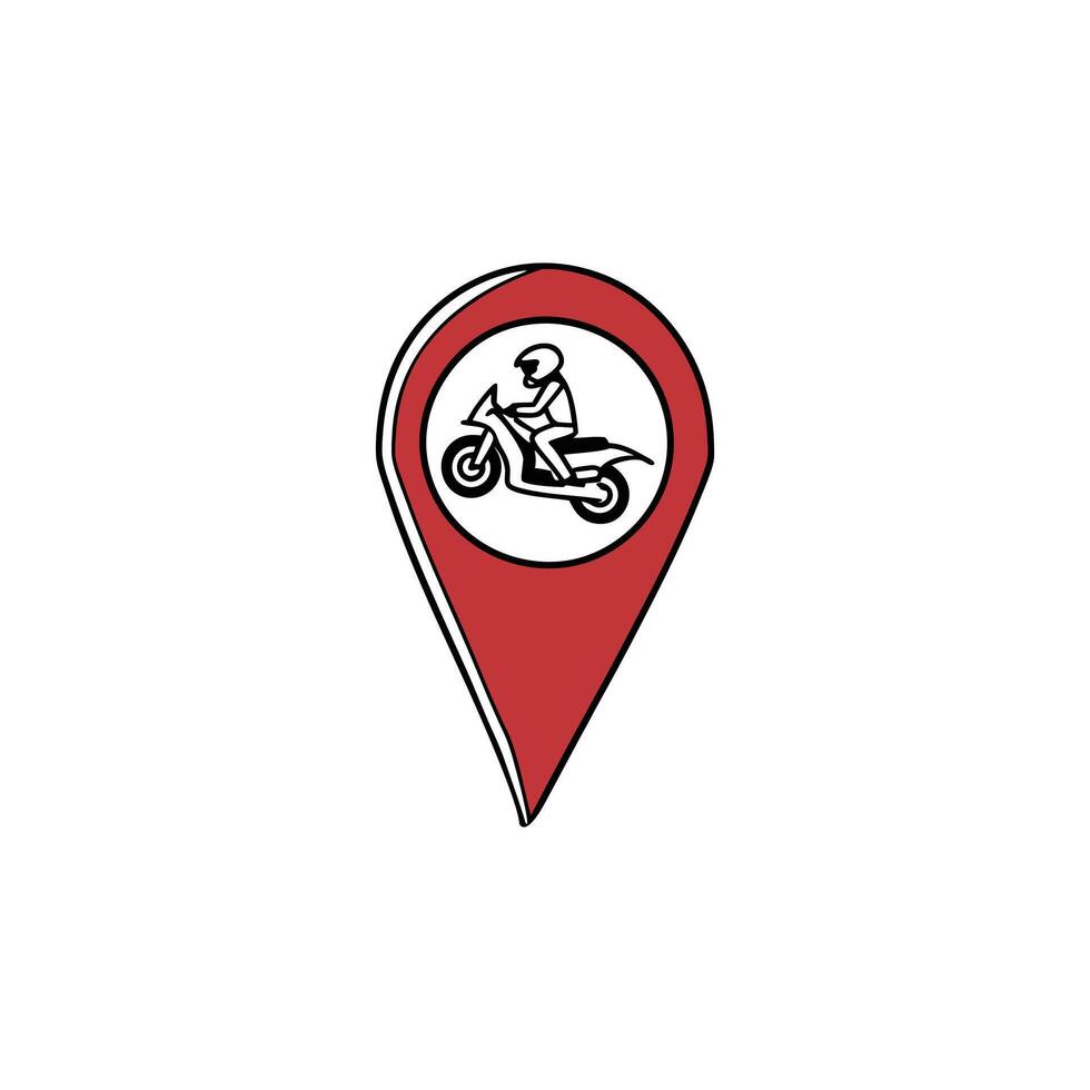 A motorcycle is shown on a map pin vector
