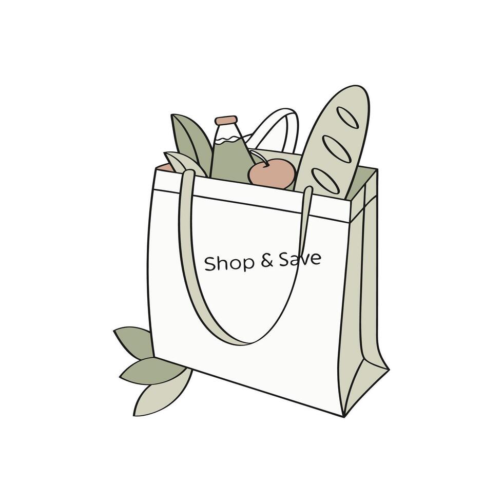A shopping bag with food and vegetables vector